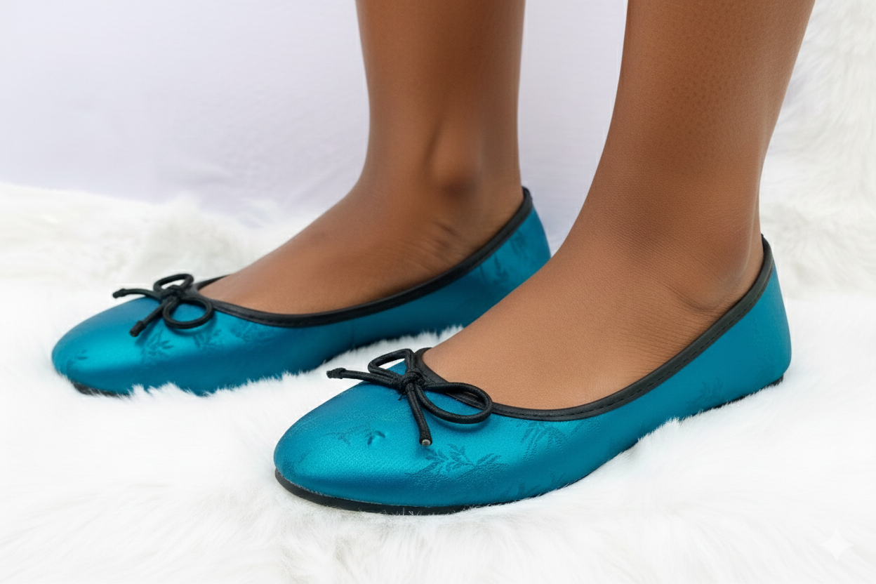 Ballerines Élégantes en Satin Bleu Canard